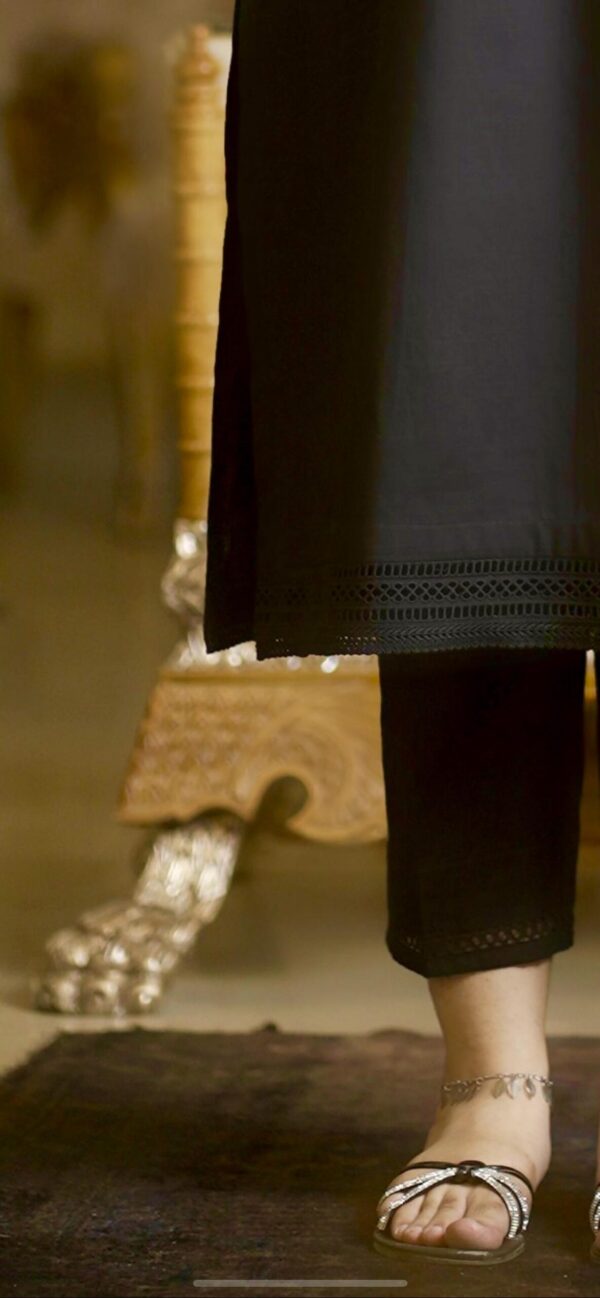 Ribbon Stitch - Black Kurta with Floral Detail