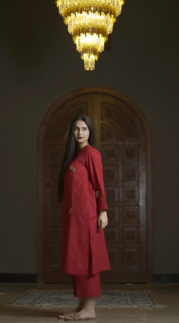 Ribbon Stitch - Deep red kurta with simple metal embellishments
