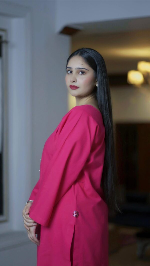 ribbon stitch - pink solid dress