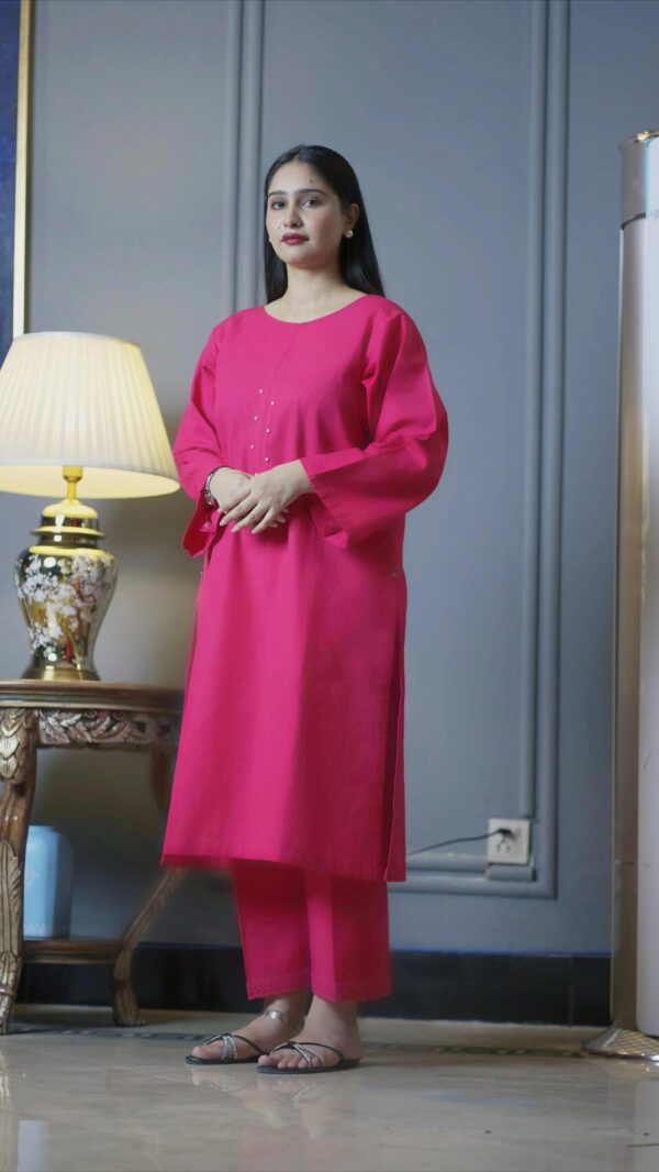 ribbon stitch - pink solid dress